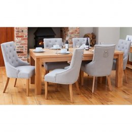 Mobel Solid Oak Large Extending Dining Table and Six Luxury Grey Chairs